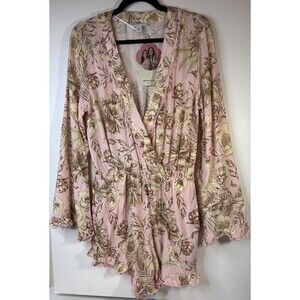 Aguabendita Pink And Cream Long Sleeve Floral Romper Size M NWT Pockets